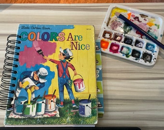 LITTLE GOLDEN BOOK ~ Colors Are Nice ~ 110 page Mixed Media junk / art journal ~ spiral bound