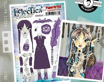 ENB19 PaperArtsy Halloween articulated GOTH GIRL Stamp Set designed by Nicci Battilana