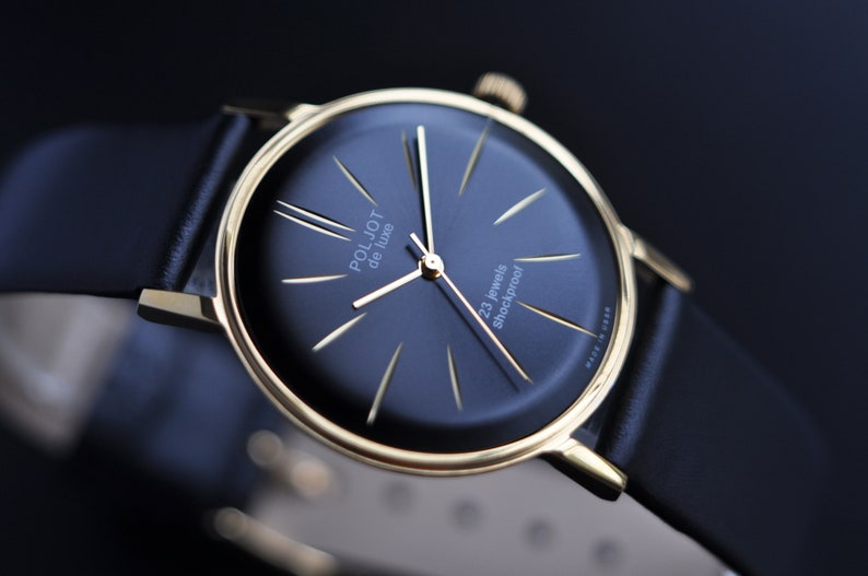 Nos Poljot De LUXE Reloj extra delgado para hombre con caja vintage de acero inoxidable imagen 5