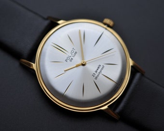 ¡NO! Reloj Poljot De LUXE Ultra SLIM para hombre con caja vintage de acero inoxidable