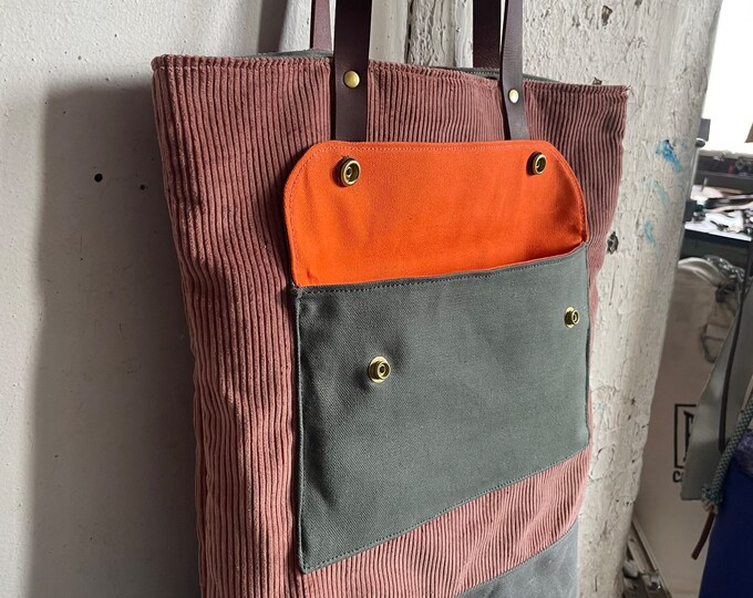 dusk corduroy and waxed canvas tote