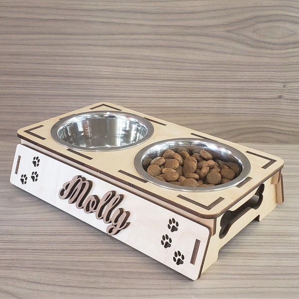 Personalized Pet Bowl Stand SVG File - Customizable Dog & Cat Feeding Station Digital File for Laser Cutting- Size small (3in high)