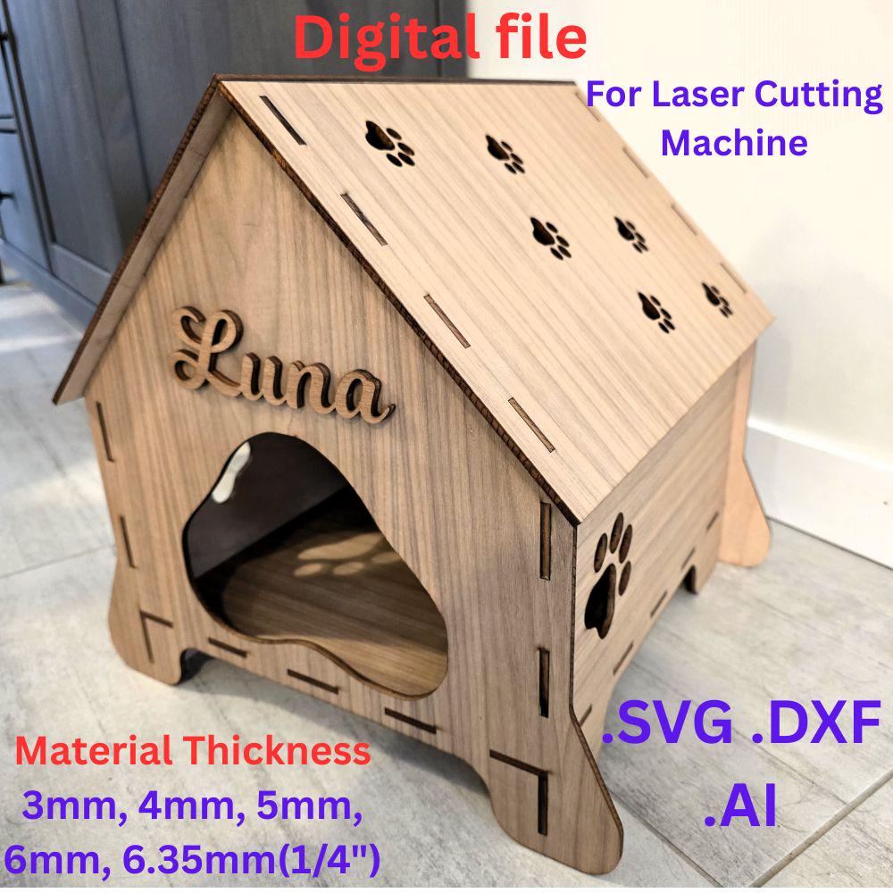 Laser Cut Pet House .SVG, .DXF and .AI Digital File - Cozy Cat or Small Dog House - Multiple Thickness Options - Diy Laser Cutting Project