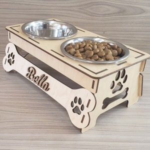 Medium Dog Bowl Stand SVG File - Customizable Elevated Bowl Stand - Feeding Station - Custom Name Laser Cut File - Digital File Only