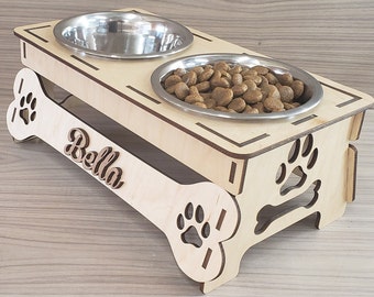 Medium Dog Bowl Stand SVG File - Customizable Elevated Bowl Stand - Feeding Station - Custom Name Laser Cut File - Digital File Only