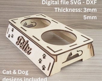 Personalized Pet Bowl Stand SVG - DXF File - Customizable Dog & Cat Feeding Station Digital File for Laser Cutting- Size small (3in high)