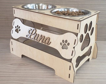 Large Dog Bowl Stand SVG File - Customizable Elevated Bowl Stand - Tall Feeding Station - Custom Name Laser Cut File - Digital File Only