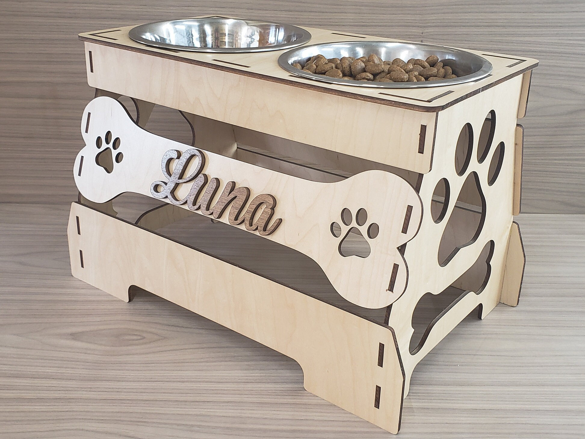 Large Dog Bowl Stand SVG File - Customizable Elevated Bowl Stand - Tall Feeding Station - Custom Name Laser Cut File - Digital File Only