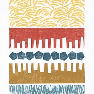 STEPPING STONE PATH Linoprint: Mid-Century Modern Art Print