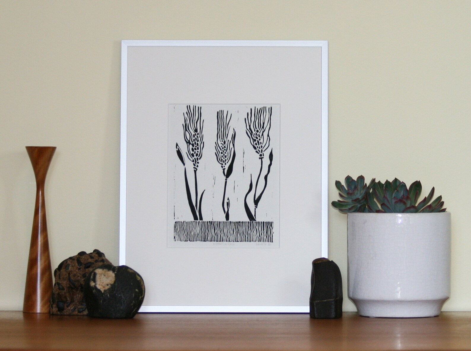 Linocut Print WHEAT GRASS Botanical Print Black & White Etsy