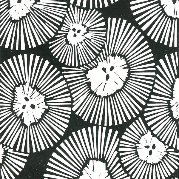 Lino Print  - 8"x10" Block Print - CHRYSANTHEMUMS - Black & White Abstract Flower Art - Linocut Print