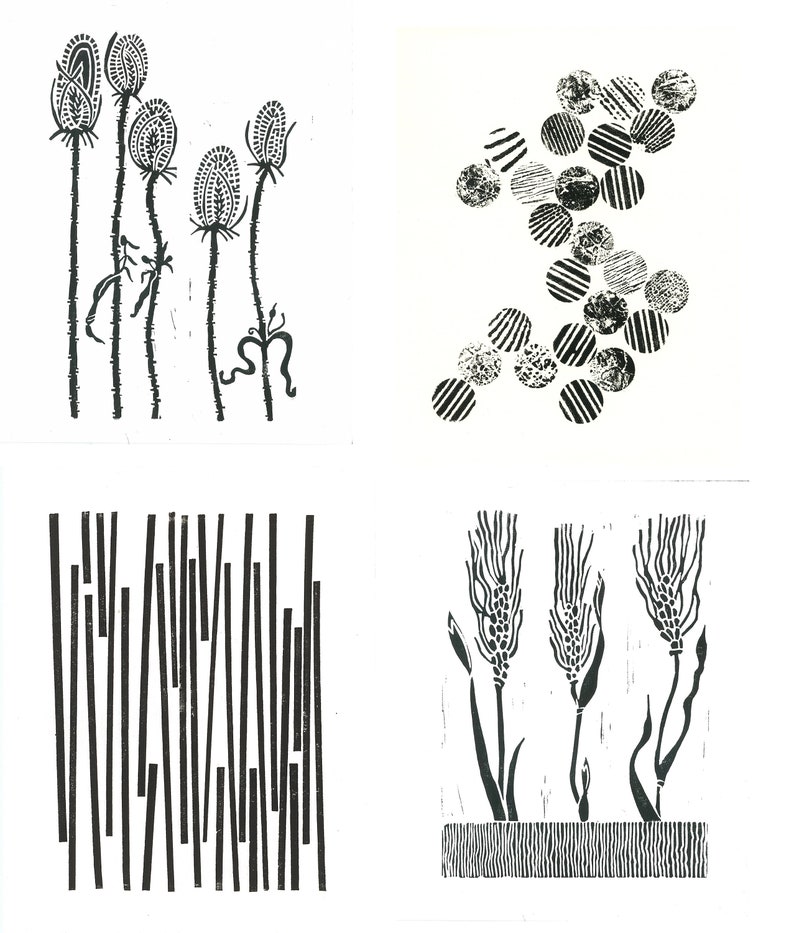 Linocut Print WHEAT GRASS Botanical Print Black & White Etsy