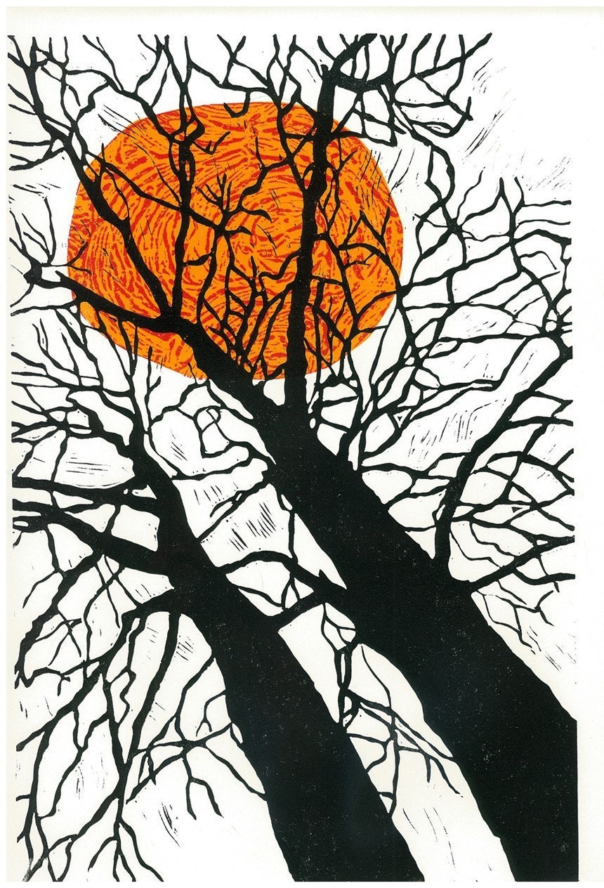 Lino Print Tiger Sun Linoleum Block Print Modern Etsy Norway