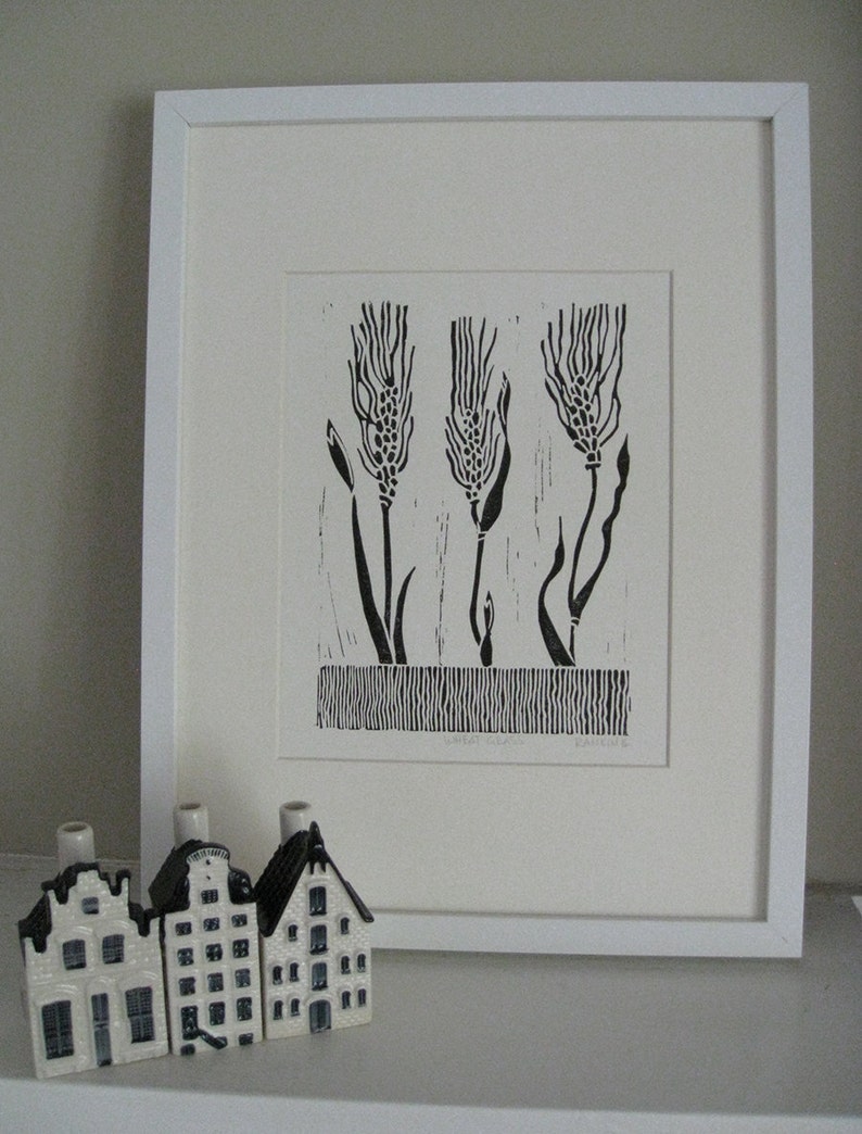 Linocut Print WHEAT GRASS Botanical Print Black & White Etsy