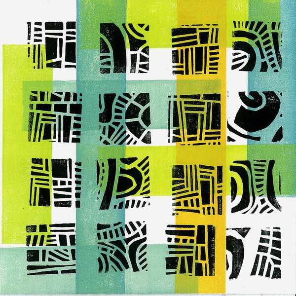 LINO  PRINT - Mod Pattern 3 - Mid Century Modern Linoleum Block Print 6"x6"