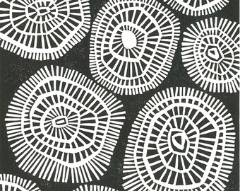 MOD CIRCLES - Geometric Linocut Print - Black & White Mid Century Modern Print - 8x10 Minimalist Print - Ready to Ship