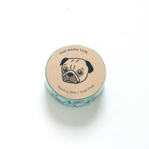 Pug Washi Tape on Sea Foam image 2