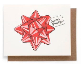 Season's Greetings bow risograph note card