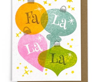 Retro Ornament Christmas Card: Fa La La, Handmade