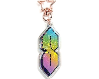 Cool S Keychain: Holographic Stars, Rainbow Acrylic Charm