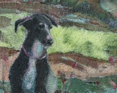 Whimsical Portrait of a Black Dog Original Gelli print monotype Printmaking Landscape Art Belinda Del Pesco