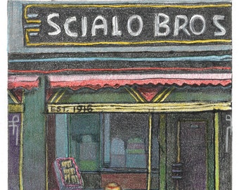 Original Monotype Print Italian Bakery Urban Art Scialo Bros Belinda Del Pesco