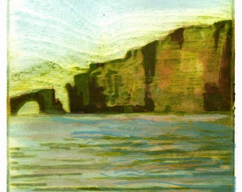 Anacapa Island Sea Arch - Wood Lithography - Mokulito and Monotype - Original Print - Belinda Del Pesco
