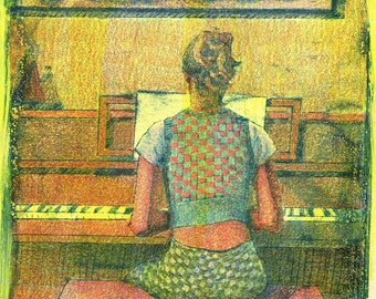 Piano Player - Original Color Monoprint - Printmaking Art - Music Print - Belinda Del Pesco