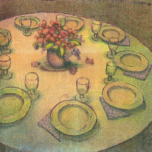 Dinner for Nine - Original Color Monoprint - Printmaking Art - Culinary Print - Belinda Del Pesco