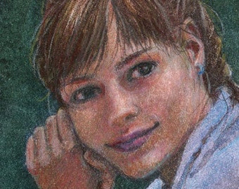 Original Small Pencil and Watercolor Portrait of a Girl Study for Treble Clef by Belinda Del Pesco