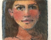 Original Portrait Framed Color Drypoint Print Miniature Watercolor Art Belinda DelPesco
