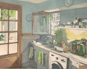 Art Print Original Color Linocut Drypoint Kitchen Interior Still Life Belinda Del Pesco