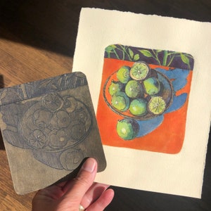 Original Kitchen Art Print Still Life Bowl of Limes Miniature Intaglio Belinda Del Pesco image 7