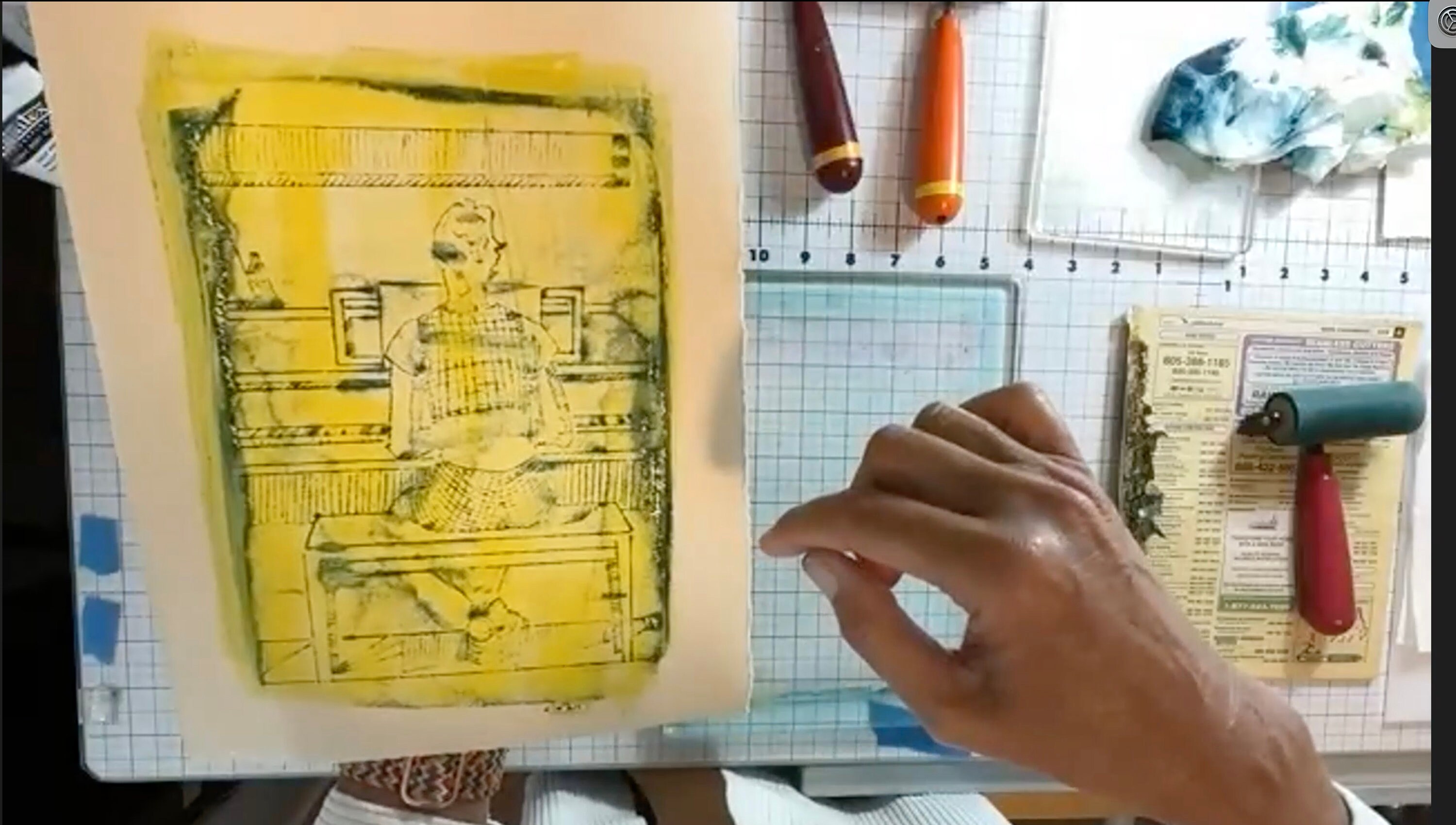 Gelli Plate Monoprint with Ballpoint Emboss Drawing Transfer - Belinda Del  Pesco