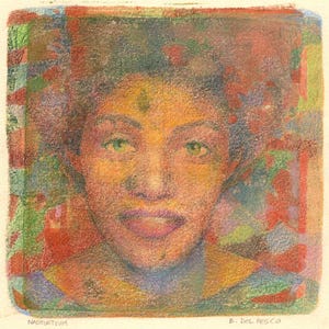 Original Gelli Plate Botanical Figurative Monotype Print Portrait Art Belinda Del Pesco
