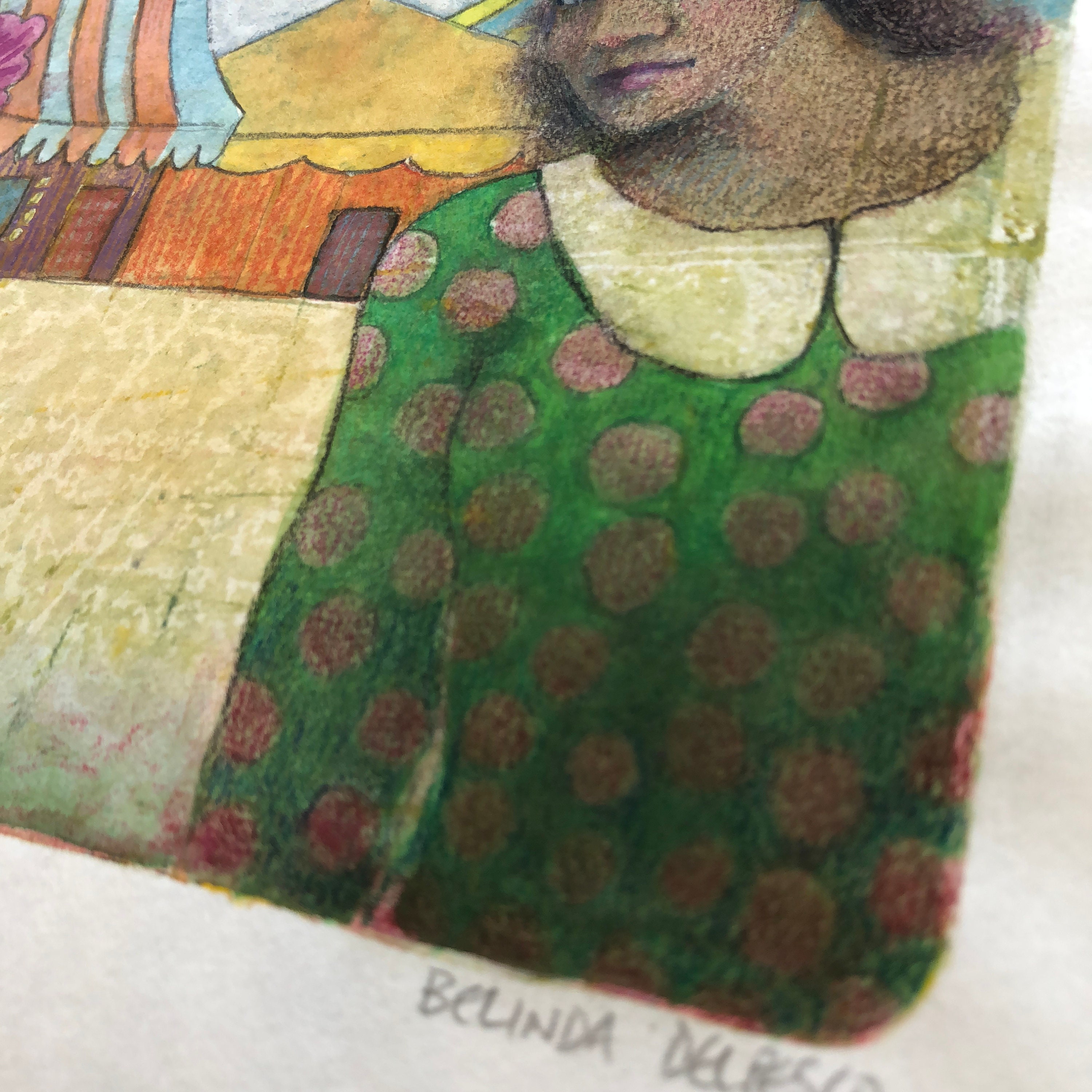 Colored Pencil over Ballpoint Gel Plate Monoprint - Belinda Del Pesco
