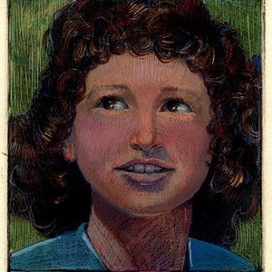 Original Unframed Square Format Color Monotype Portrait Print Vintage Girl Art Belinda Del Pesco image 2