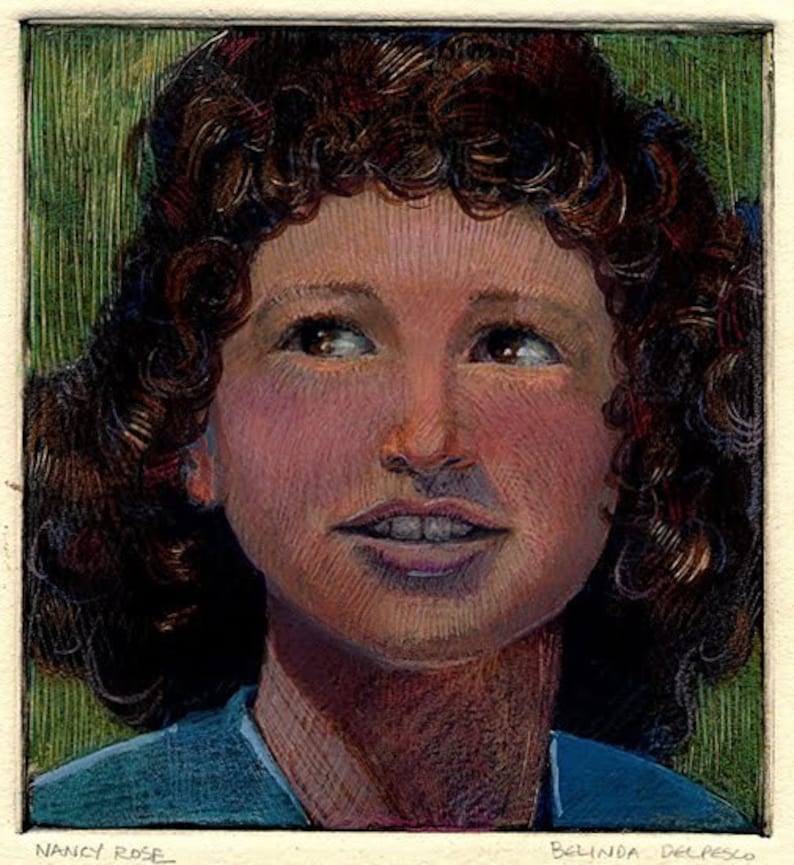 Original Unframed Square Format Color Monotype Portrait Print Vintage Girl Art Belinda Del Pesco image 2
