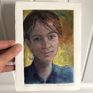 Original Unframed Square Format Color Monotype Portrait Print Vintage Girl Art Belinda Del Pesco image 10