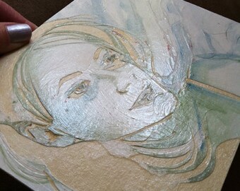 Original Collagraph Portrait Framed Print Woman's Face Belinda