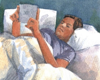 Small Figurative Watercolor Study Reading in Bed Belinda Del Pesco