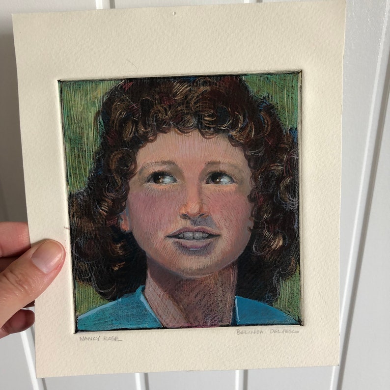 Original Unframed Square Format Color Monotype Portrait Print Vintage Girl Art Belinda Del Pesco image 1
