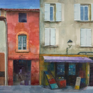 La Maison Rouge Street Scene in Provence France watercolor painting Belinda DelPesco