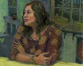 Original Color Monotype Portrait Print with Colored Pencil Chivas Belinda Del Pesco