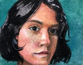 Original Art Miniature Watercolor Portrait Painting of a Young Girl Belinda Del Pesco