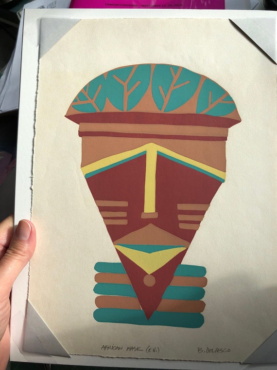 Original Art Print African Mask Serigraph Screen Silkscreen Ethnic Face Belinda Del Pesco