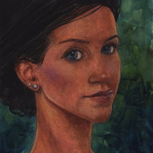 Original Framed Watercolor Portrait Woman's Face November Belinda Del Pesco