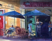Bistrot de l'Industrie -  L'Isle sur la Sorgue Cafe in Provence France Watercolor Painting Belinda Del Pesco