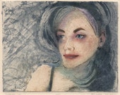 Original Collagraph Portrait Framed Print Woman's Face Belinda DelPesco