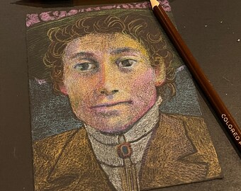 Original Mixed Media Colored Pencil Portrait Vintage Style Belinda Del Pesco